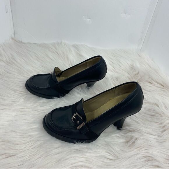 Tommy Hilfiger Black Leather Buckle Heels - Picture 3 of 9